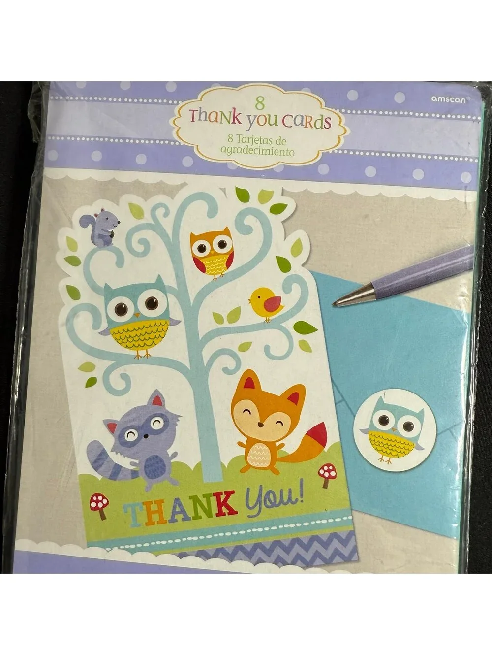 Amscan Woodland Animals Baby Shower Thank You Cards 8 Postcards Envelopes New